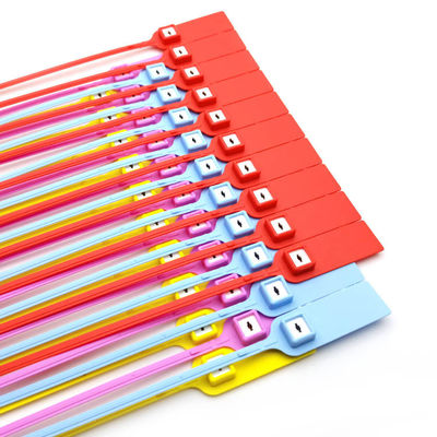 Etichetta con sigillo di sicurezza personalizzato usa e getta con coda piatta e inserto metallico con sigillo in plastica stretto