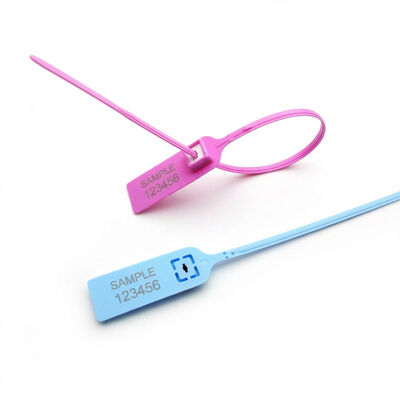 Etichetta con sigillo di sicurezza personalizzato usa e getta con coda piatta e inserto metallico con sigillo in plastica stretto